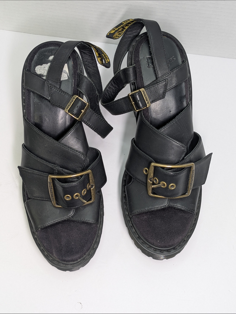 Black Chunky Heel Platform Sandals with Buckle - Picture 9 of 11